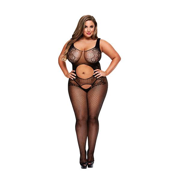 Baci – Open Front Crotchless Jacquard Bodystocking Queen Size